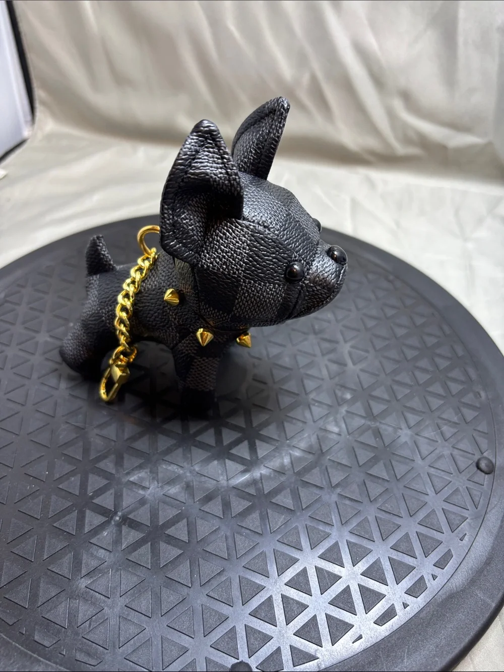 Black Studded Dog Keychain Charm with Gold Chain